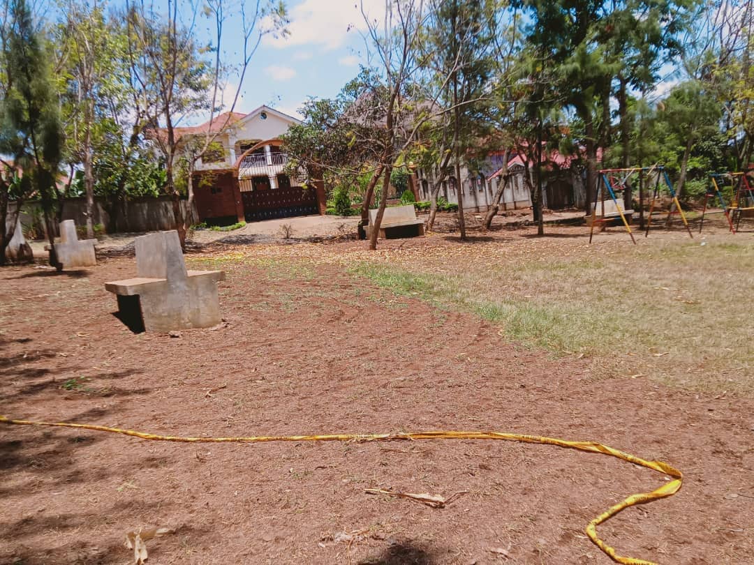 Benches, young trees and a swing frame on the Lemara park site